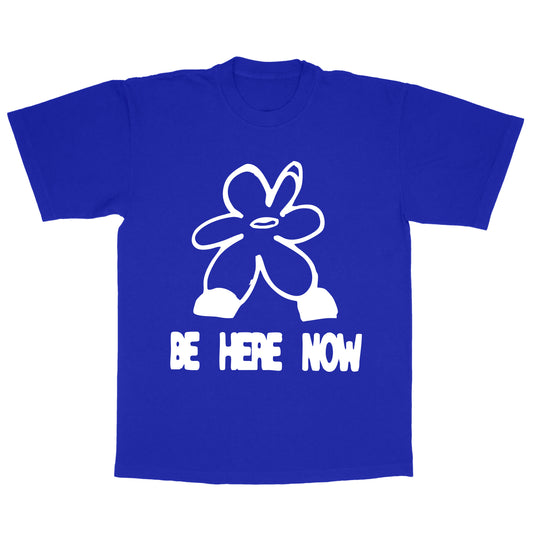 BE HERE NOW T-SHIRT (WHITE/BLUE)