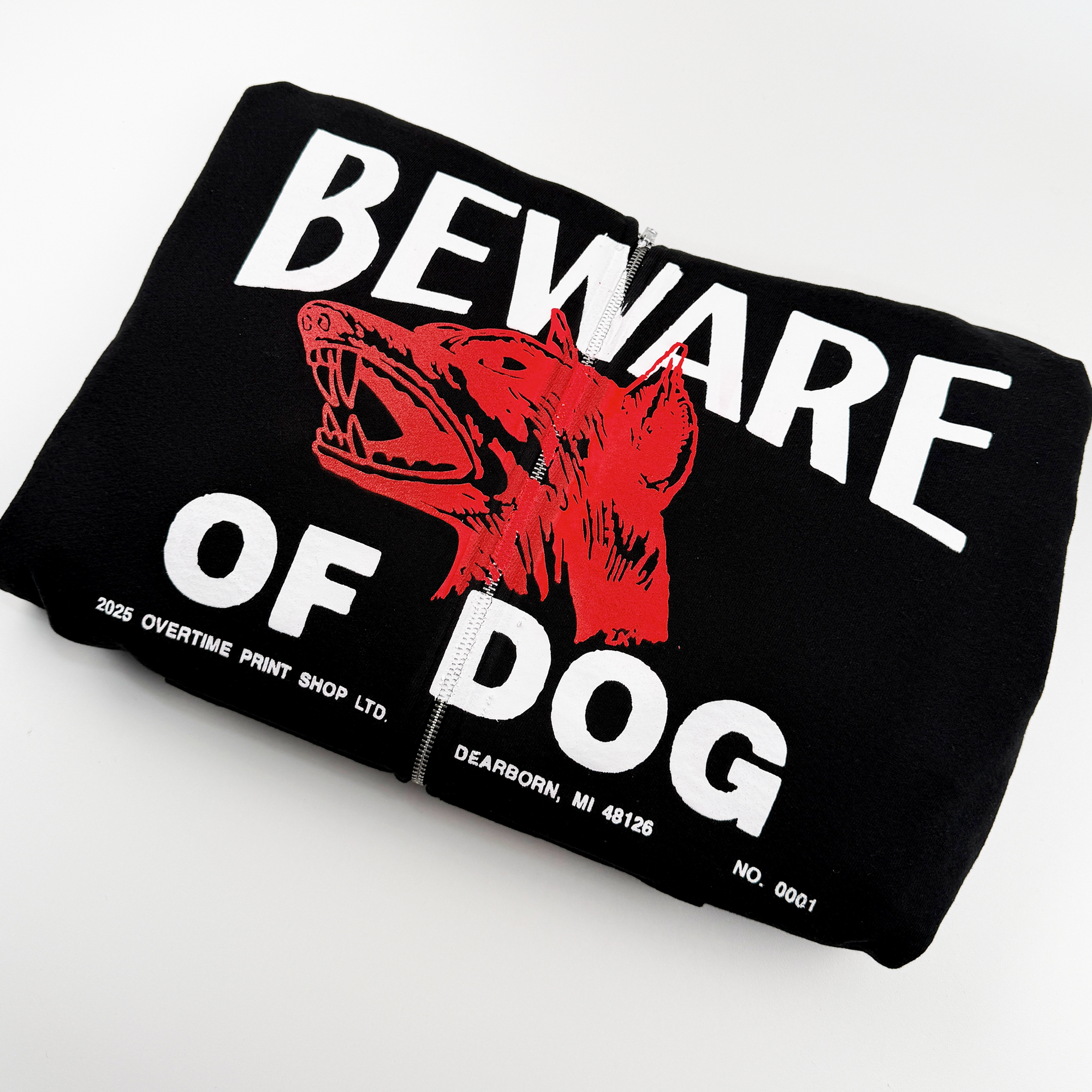 BEWARE OF DOG ZIP-UP HOODIE (BLACK)