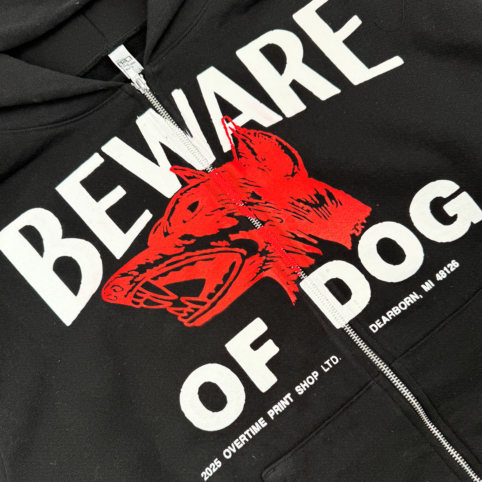 BEWARE OF DOG ZIP-UP HOODIE (BLACK)