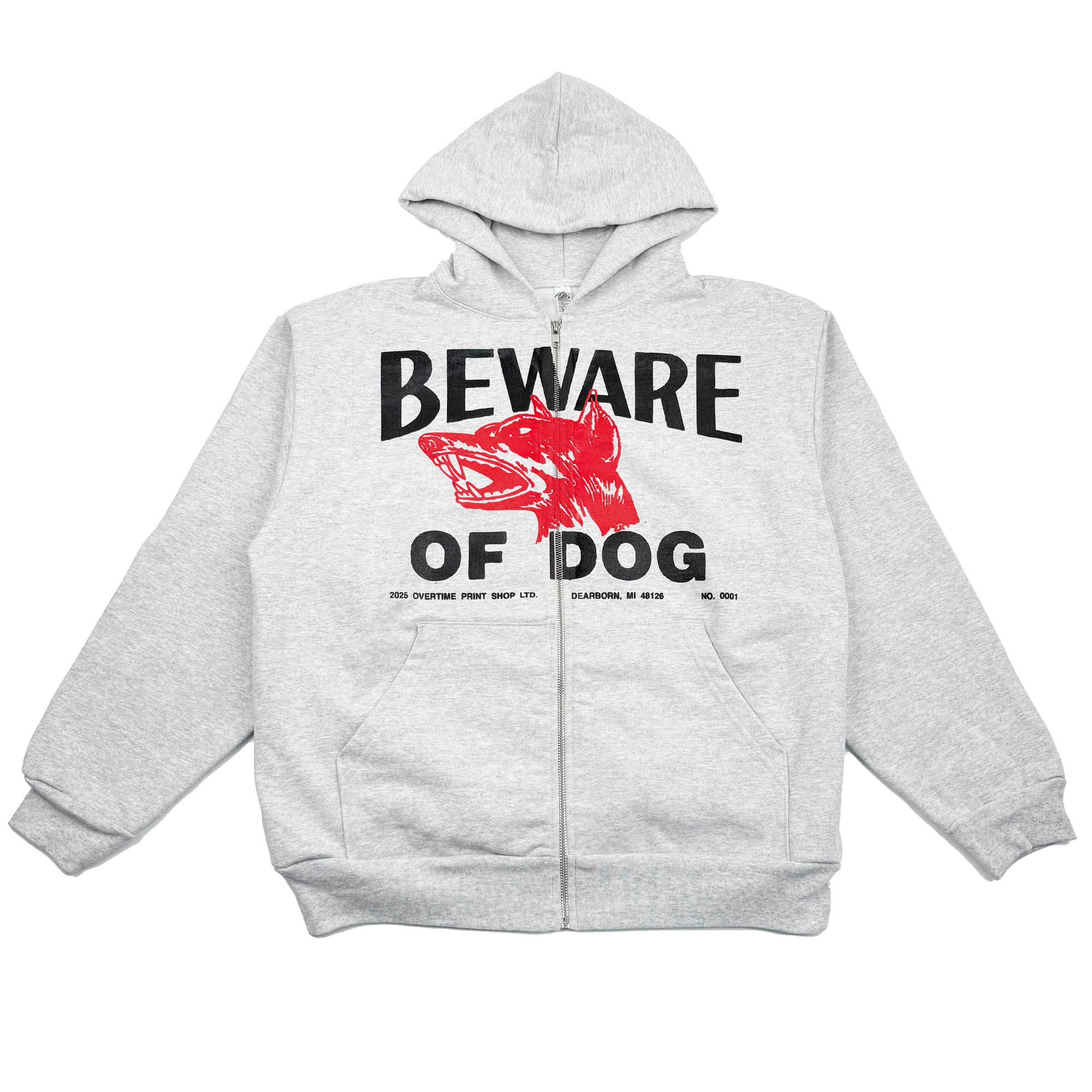 BEWARE OF DOG ZIP-UP HOODIE (GREY)
