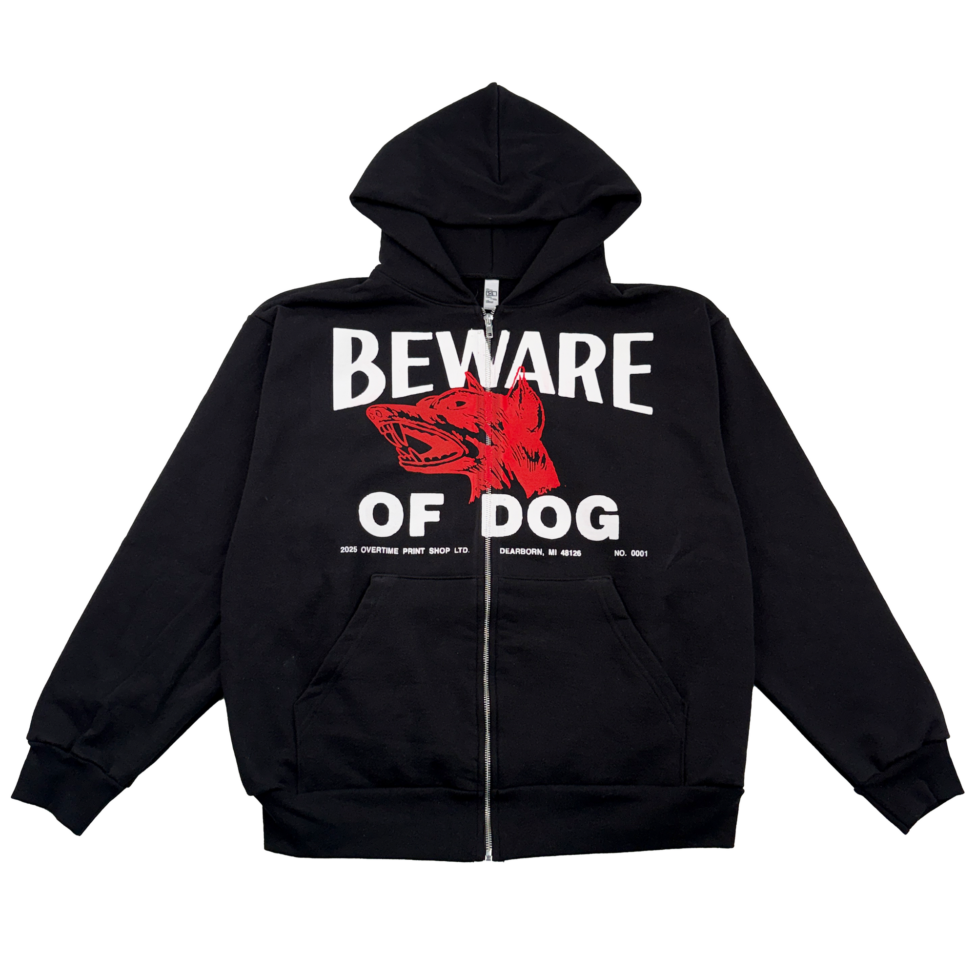BEWARE OF DOG ZIP-UP HOODIE (BLACK)